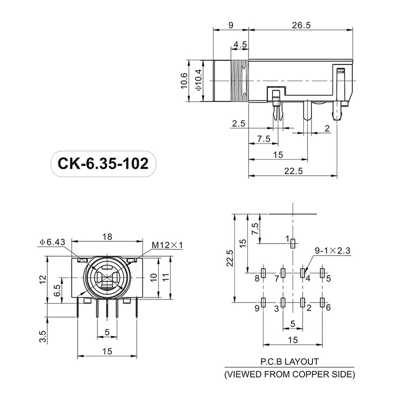 CK6.35-102-7P 6.35mm Phone Jack Socket