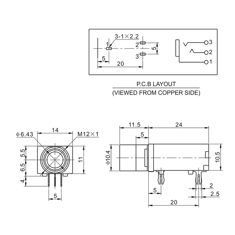 CK6.35-309B-3P 6.35mm 3 pin headphone jack PCB mount socket