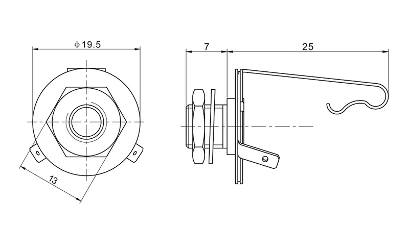6.35mm TS mono panel mount jack 3 pin socket