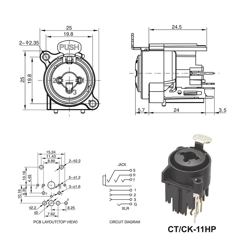 CTCK-11HP XLR 1/4 combo jack panel mount connector