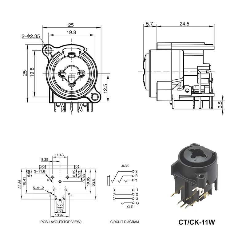 CTCK-11W XLR 1/4 combo jack panel mount connector