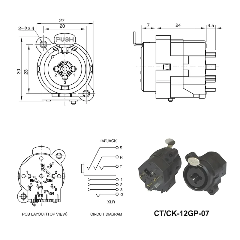 CTCK-12GP-07 XLR 1/4 combo jack connector panel mount