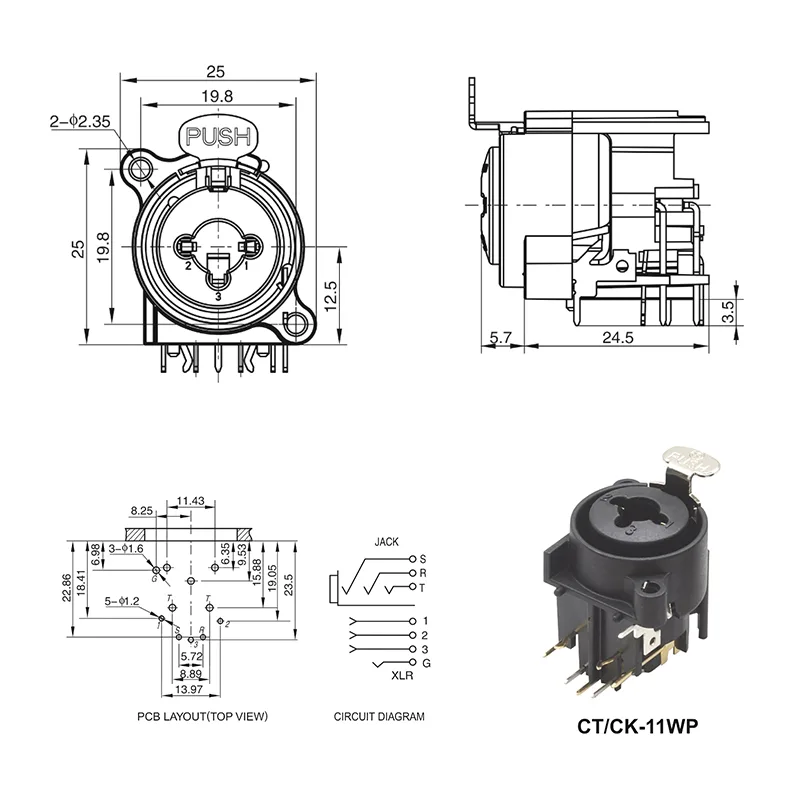 CTCK-11WP XLR 1/4 combo jack panel mount connector