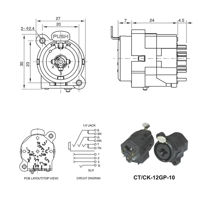 CTCK-12GP-10 XLR 1/4 combo jack connector panel mount