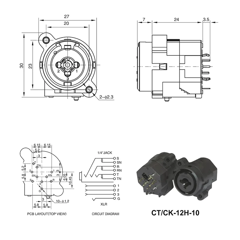 CTCK-12W-10 XLR 1/4 combo jack PCB mount connector