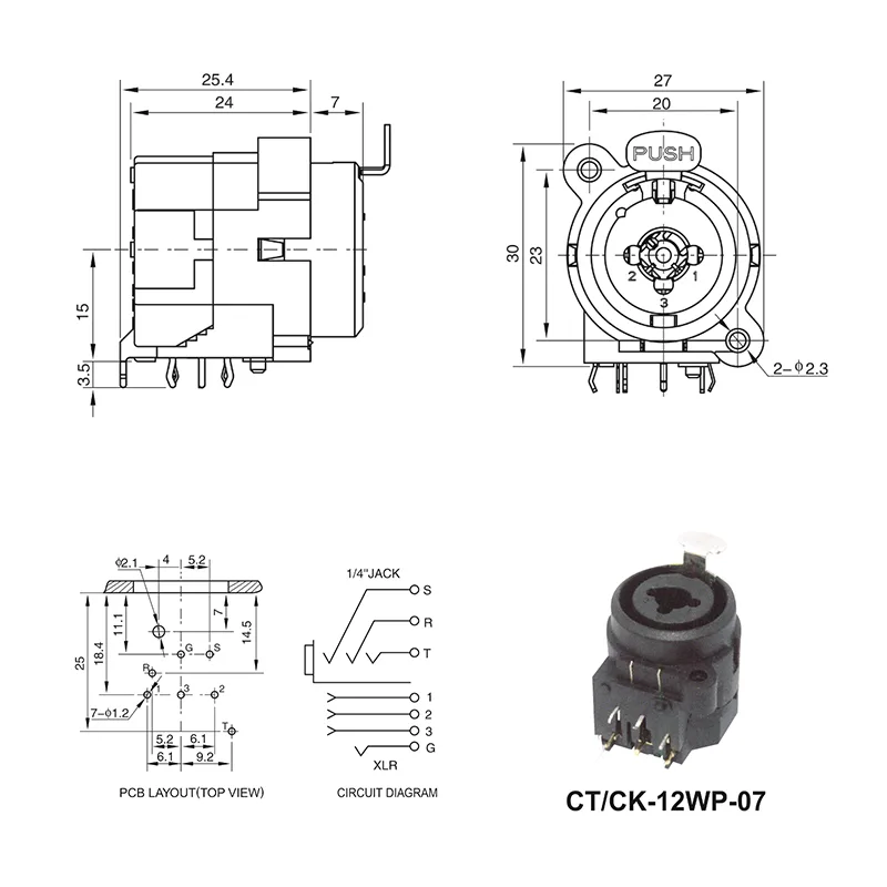 CTCK-12WP-07 XLR 1/4 combo jack connector panel mount