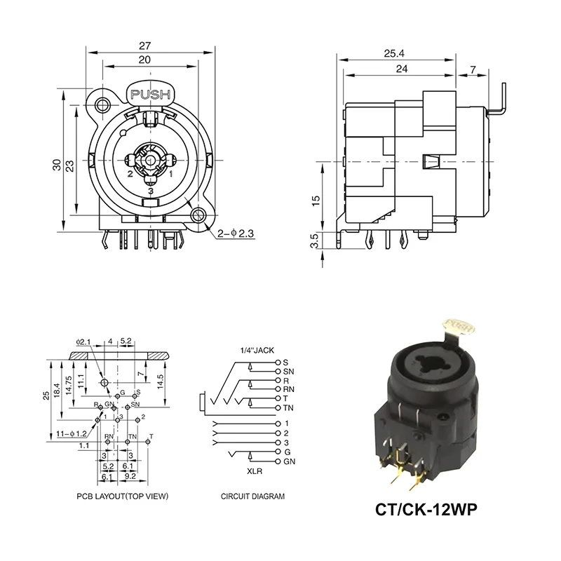 CTCK-12WP-11 XLR 1/4 combo jack connector panel mount