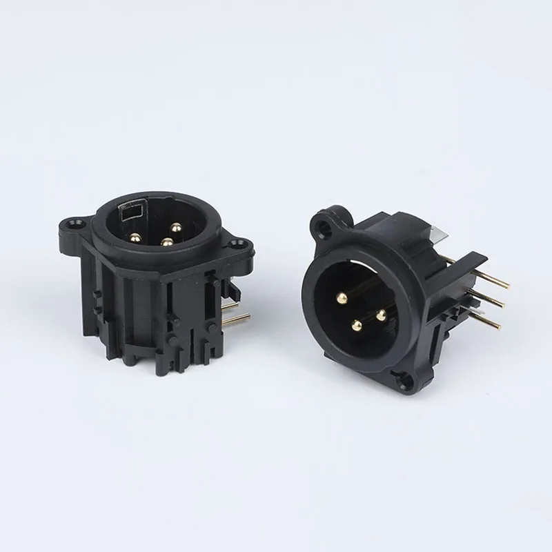 3 pin XLR male panel mount connector angled terminal audio plug