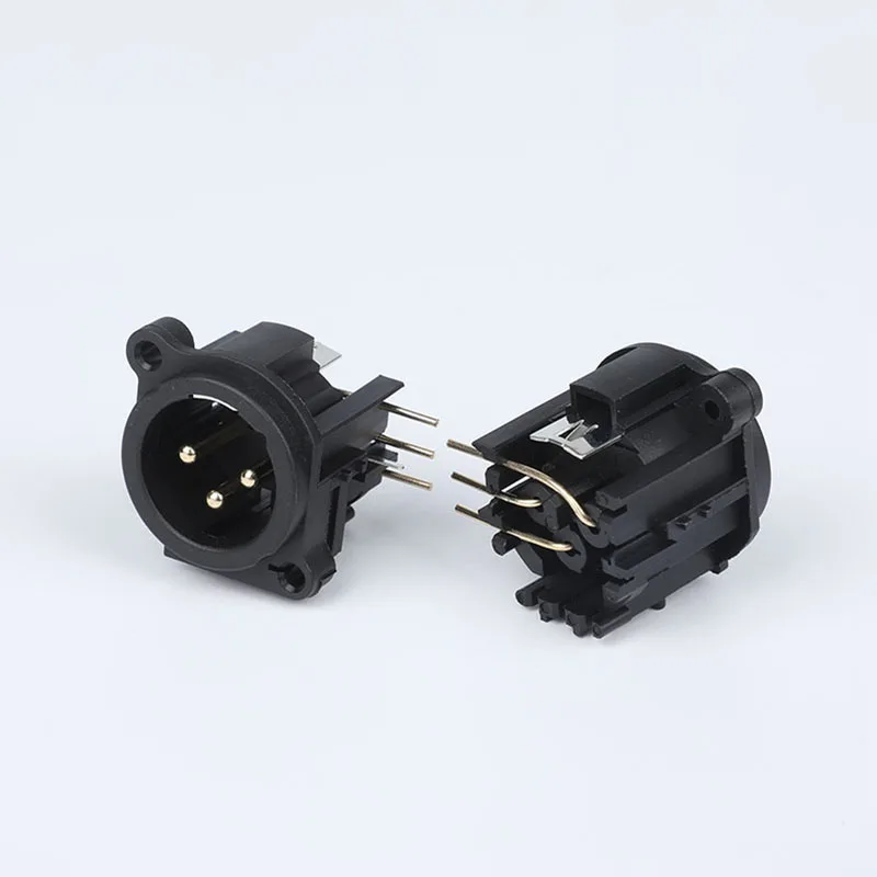 3 pin XLR male panel mount connector angled terminal audio plug