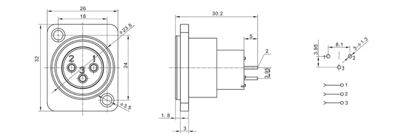 3 pin XLR charging socket panel mount power connector