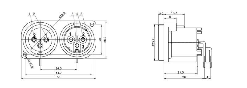 dual 3 pin XLR female panel mount connector audio socket