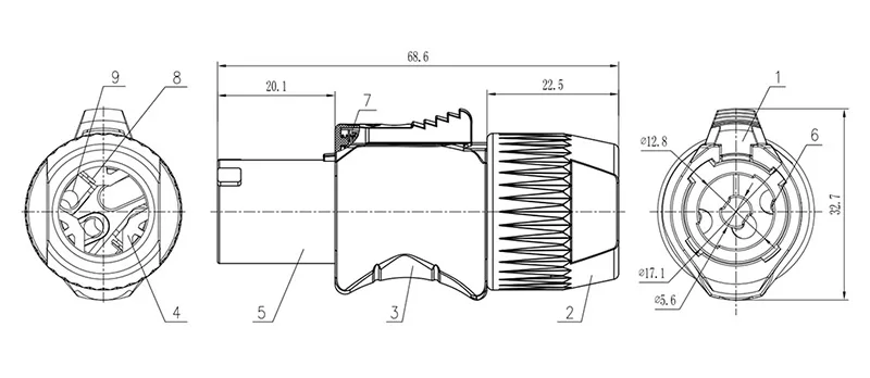 3 pin powercon female connector grey locking AC plug