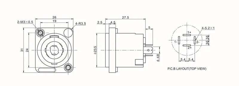 4 pin speakon female chassis panel mount speaker connector