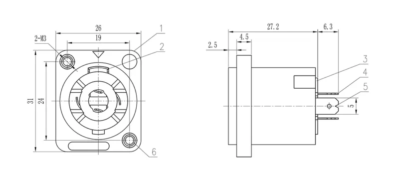 HP-15M3 4 pin speakon female chassis panel mount socket