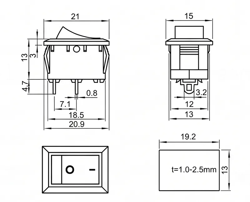 KCD1-101-3 2 pin ON OFF boat rocker switch panel mount