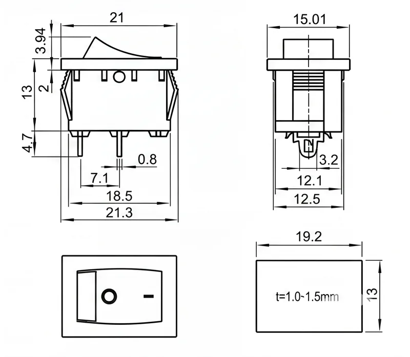 KCD1-102-2 2 pin ON OFF rocker switch boat switch panel mount