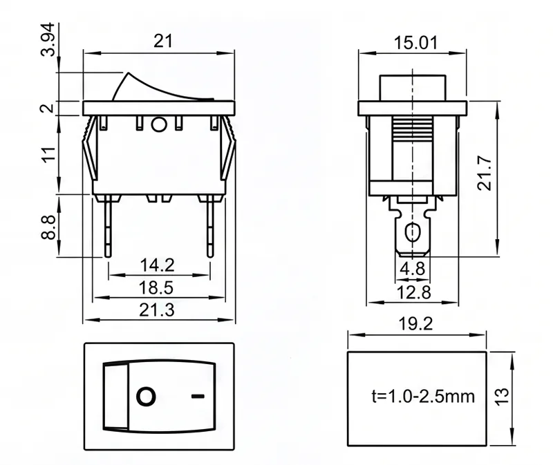 KCD1-102-3 2 pin ON OFF rocker switch boat switch panel mount