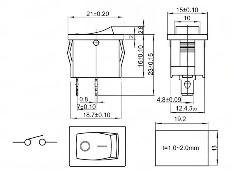 KCD1-102-4 2 pin ON OFF rocker switch boat switch panel mount