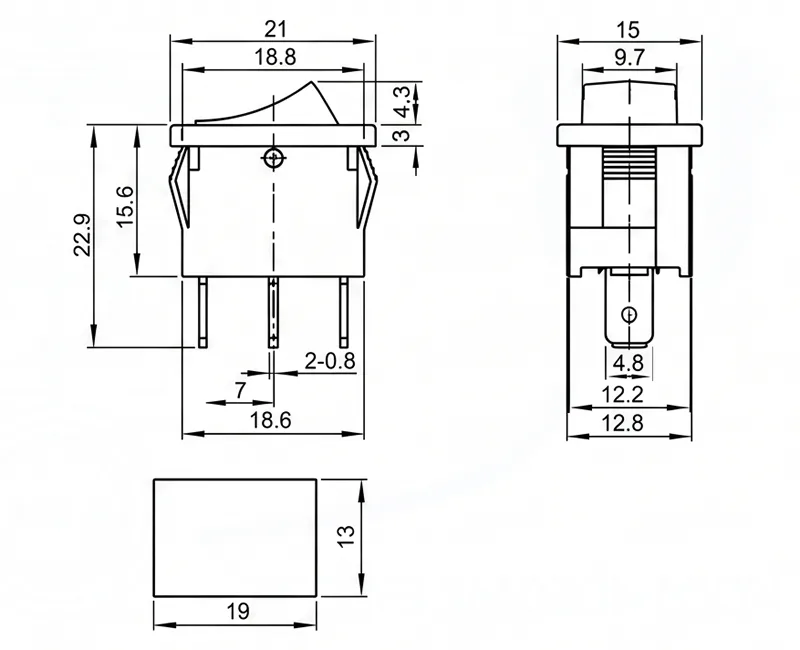 KCD1-102-N-5 3 pin ON OFF rocker switch panel mount boat switch
