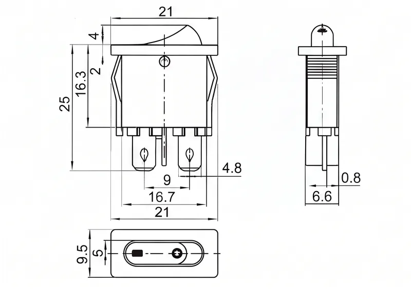 KCD1-104-1 2 pin ON OFF rocker switch panel mount boat switch