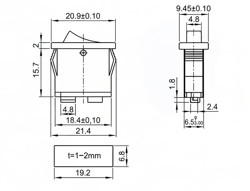 KCD1-104-2 2 pin ON OFF rocker switch panel mount boat switch