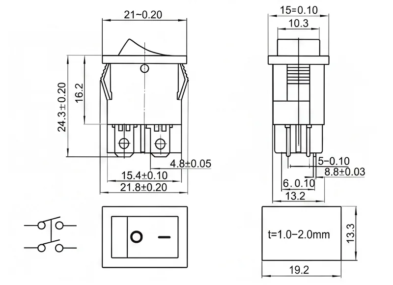 KCD1-104-N-4 pin dual circuit ON OFF rocker switch panel mount