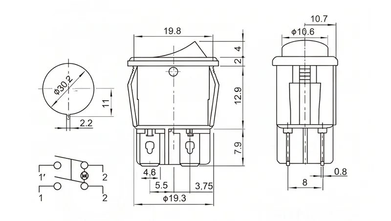 KCD1-105-N-6 4 pin dual circuit ON OFF rocker switch panel mount