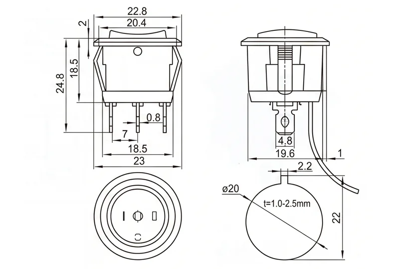 KCD1-105-N-8 3 pin ON OFF ON rocker switch LED seat heater ventilation