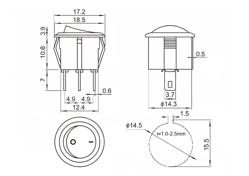 KCD1-105-12 3 pin ON OFF rocker switch three position panel mount