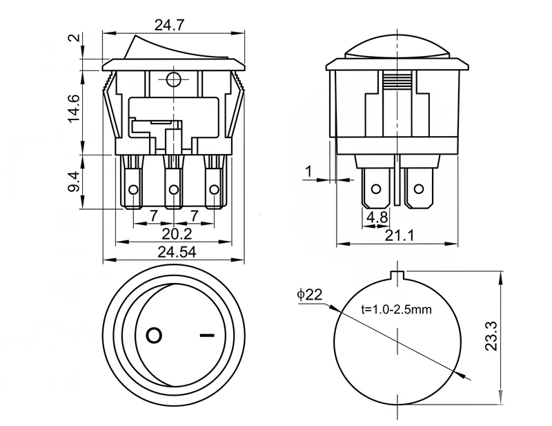 KCD1-105-13 6 pin ON OFF ON rocker switch dual circuit DPDT