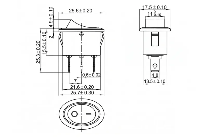 KCD1-106-2 3 pin ON OFF rocker switch boatlike panel mount