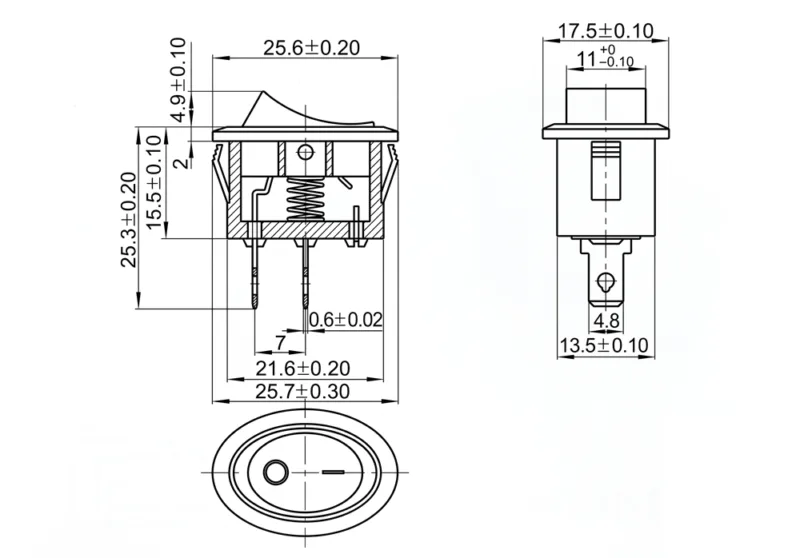 KCD1-106-1 2 pin ON OFF panel mount boatlike rocker switch