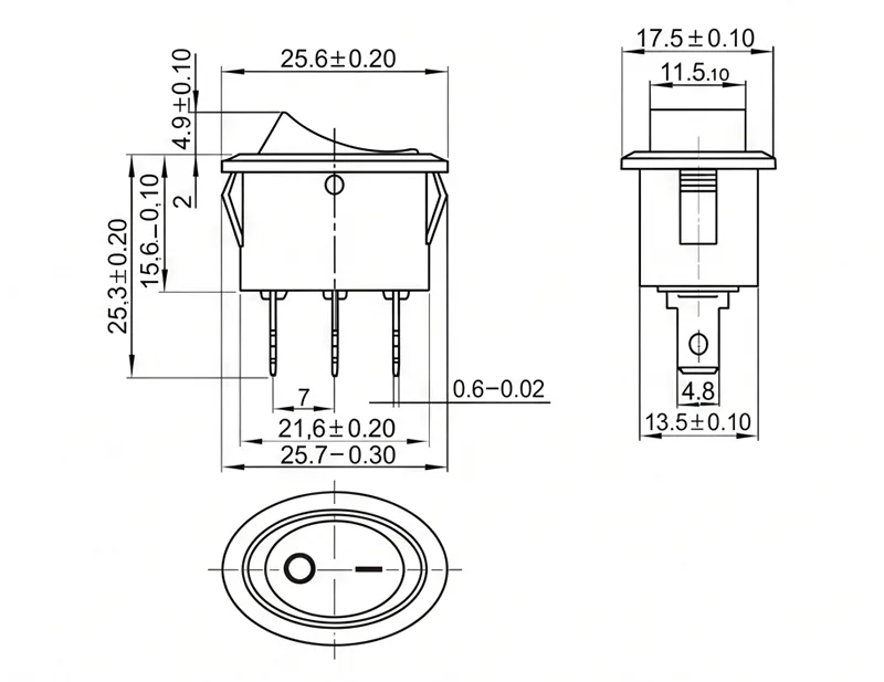 KCD1-106-N-4 3 pin ON OFF rocker switch boatlike panel mount
