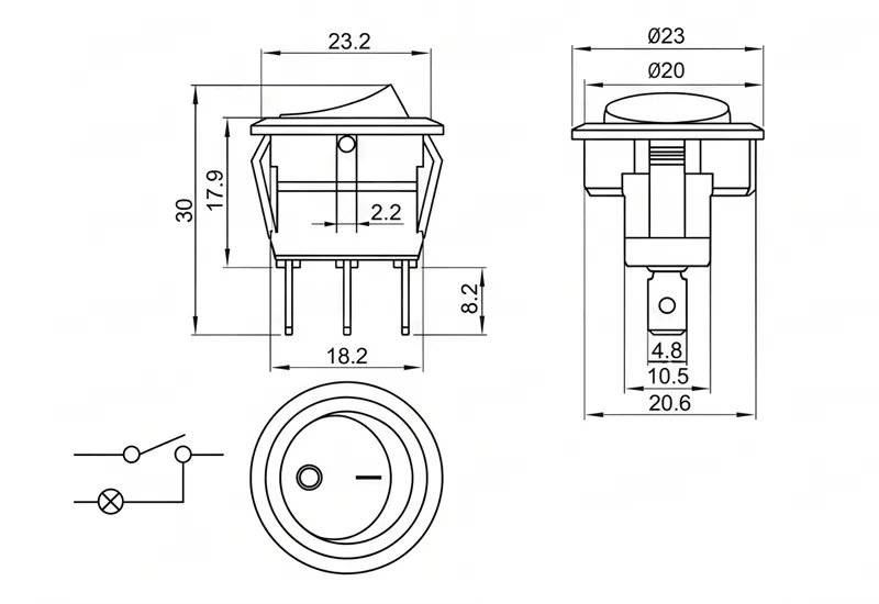 KCD1-107-N-1 3 pin ON OFF rocker switch boatlike panel mount