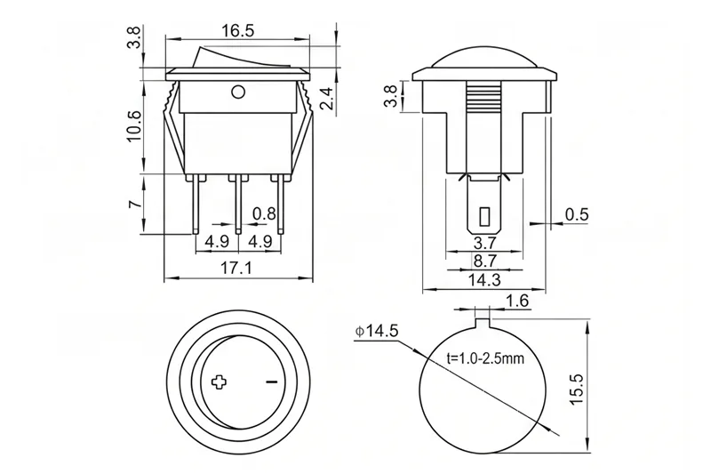 KCD1-107-N-4 3 pin ON OFF illuminated rocker switch panel mount