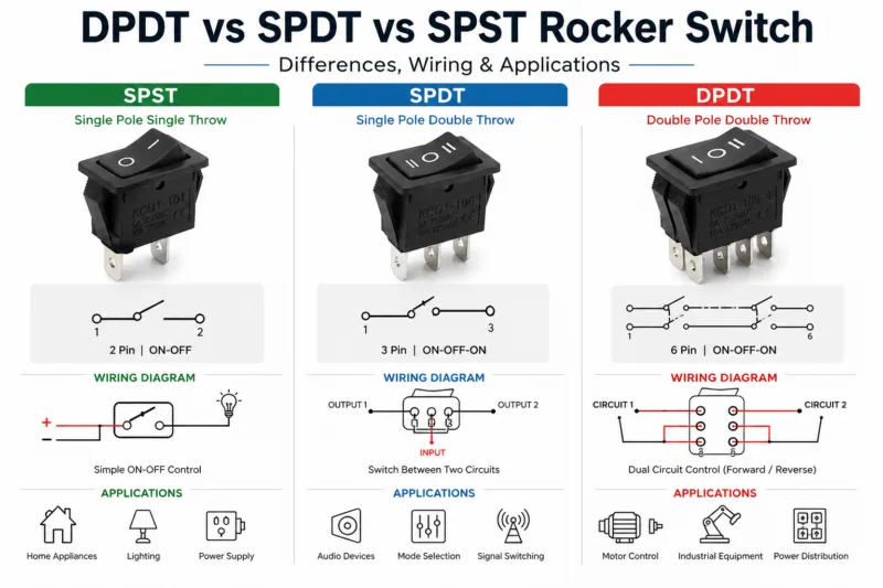 SPST SPDT DPDT rocker switch comparison wiring diagram
