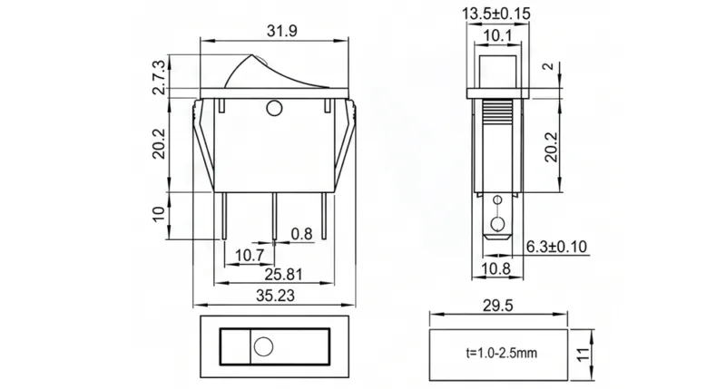 KCD3-101-N-5 Illuminated Rocker Switch